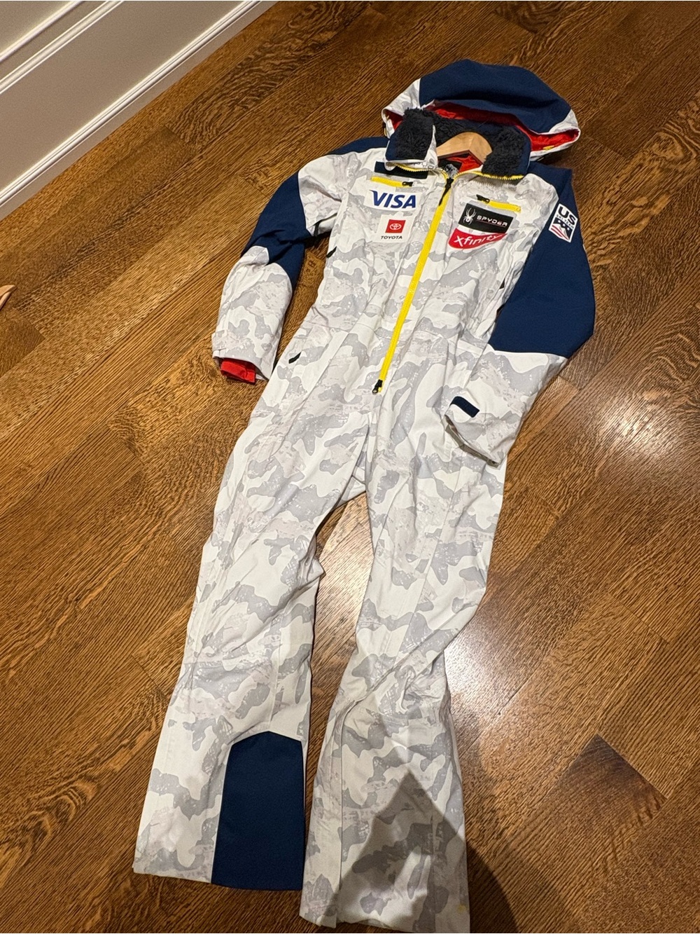 US team White Camo Ski One-Piece with Navy Accents